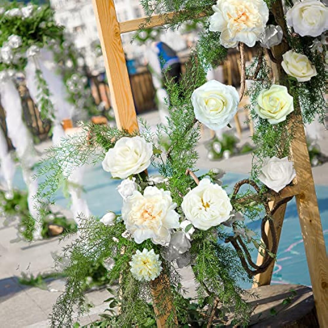 Jubor Artificial Flowers White, Dusty Rose Artificial Silk Flowers for DIY Wedding Bridal Bouquets Centerpieces Arrangements Baby Shower Party Home Decorations