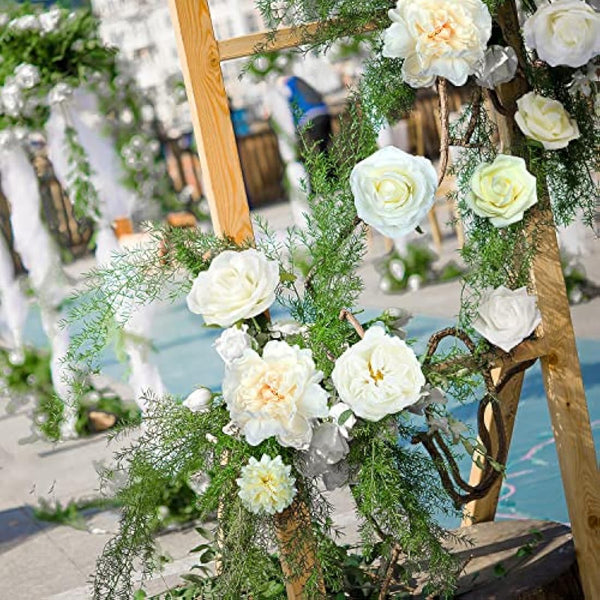 Jubor Artificial Flowers White, Dusty Rose Artificial Silk Flowers for DIY Wedding Bridal Bouquets Centerpieces Arrangements Baby Shower Party Home Decorations