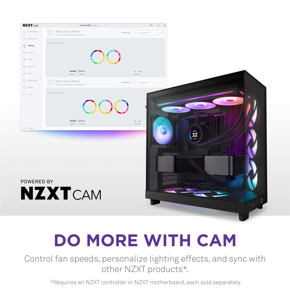 NZXT F420 RGB Core - 420mm Single-Frame Fan Unit with 3 x 140mm RGB Fans - Speed & Lighting Control - High Static Pressure & Airflow - Fluid Dynamic Bearings - 8 aRGB LEDs Per Fan - White