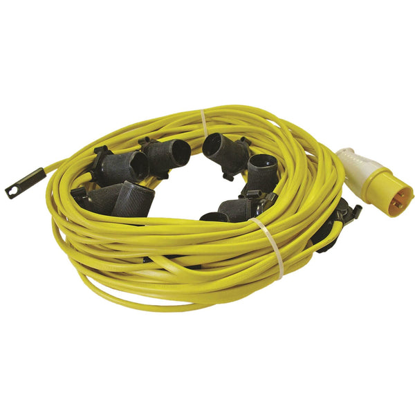 Faithfull FPPSLFESTOON Low Voltage 110v E27 10 x Bulb Festoon Light Set on 22M Arctic Cable (plus 3M to plug)