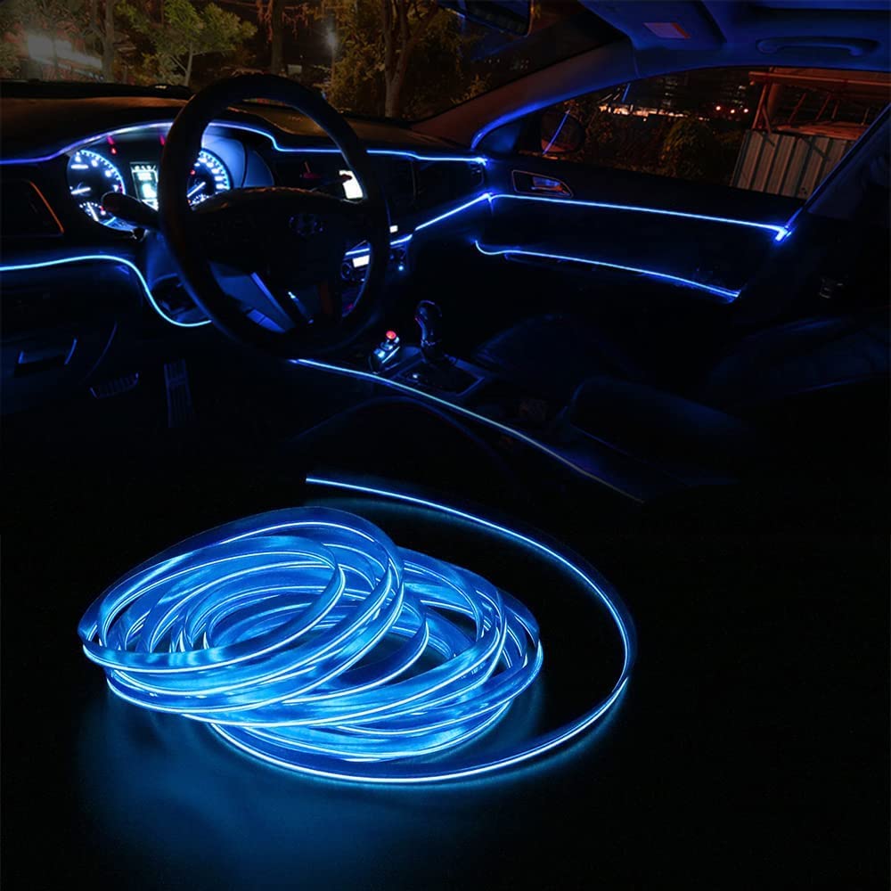 Keiurot El Wire Car Lights Neon Light for Car USB Ice Blue 10M/32Ft Car Ambient Lighting Atmosphere Car Led Interior Strip Light Sewing Edge Decoration Dashboard Lights Strip LED Trim Light