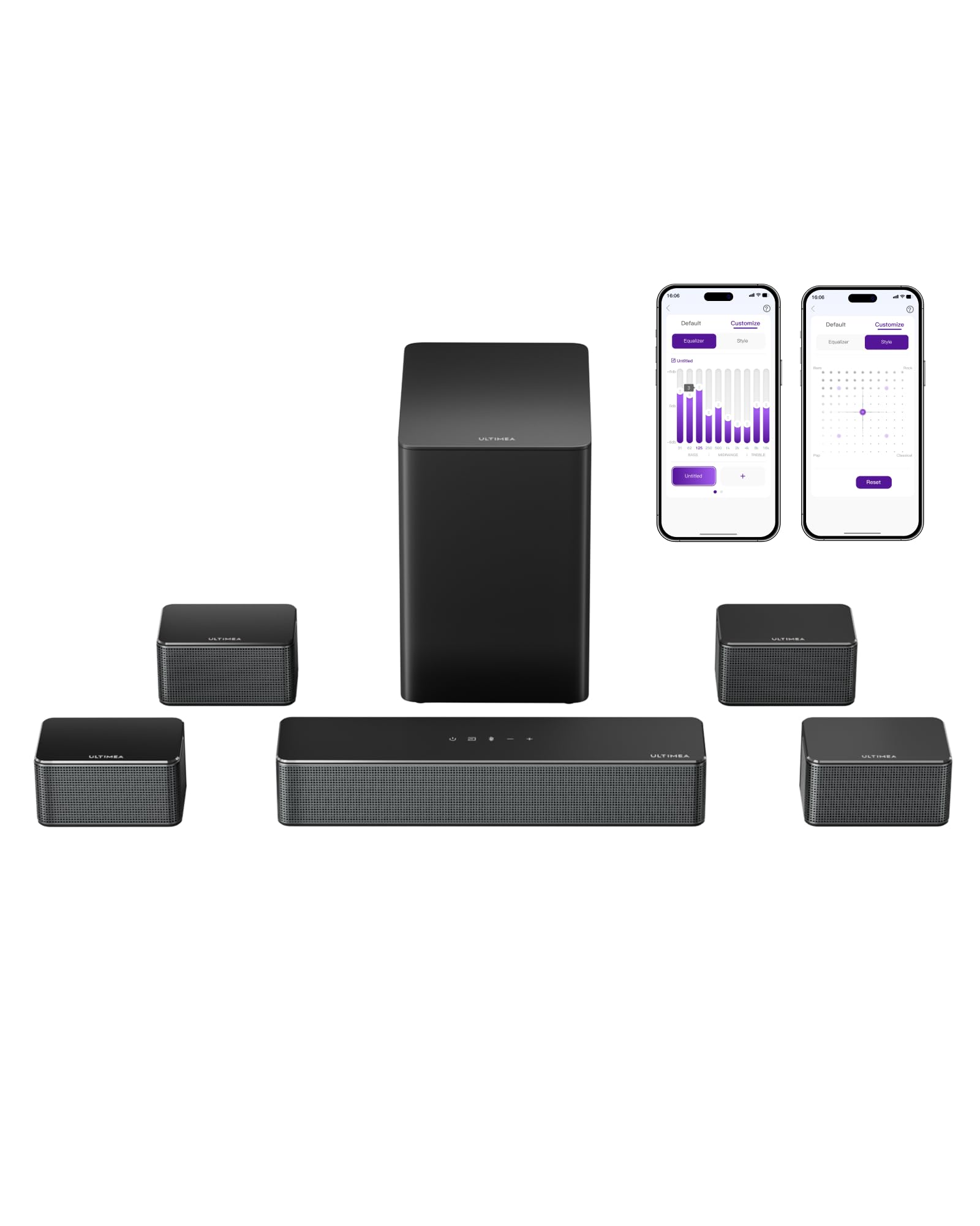 ULTIMEA 4.1ch Sound Bar for Smart TV with Subwoofer, App, Peak Power 200W, 2-in-1 Detachable Bluetooth 5.3 Soundbar, Bass Adjustable, 3 EQ Modes TV Sound Bar, ARC/Optical/Aux, Apollo S50 2025 Version