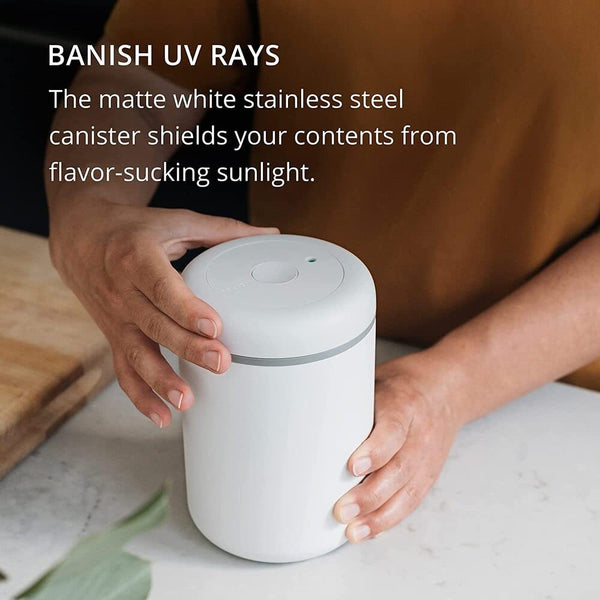 Fellow Atmos Vacuum Canister for Coffee & Food Storage - Airtight Sealed Container, Matte White, Large Coffee Bean Storage, 1.2 Litre Jar