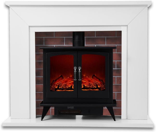 Wrmiehomy Electric Fire and Surround Frame & Chimney, Log Effect Electric Fireplace with 7 Day Programmable Remote Control 7 Flame Colours, 1&2kW Heat Output, Adjustable Temperature, Timer