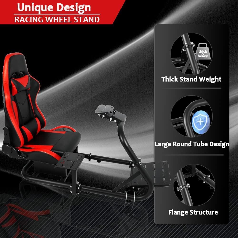 Minneer Racing Simulator Cockpit Universal Steering Wheel Stand with Seat suitable for Logitech G25 G27 G29 G920 G923 Thrustmaster T300 Fanatec, Racing wheel, Pedal not Include