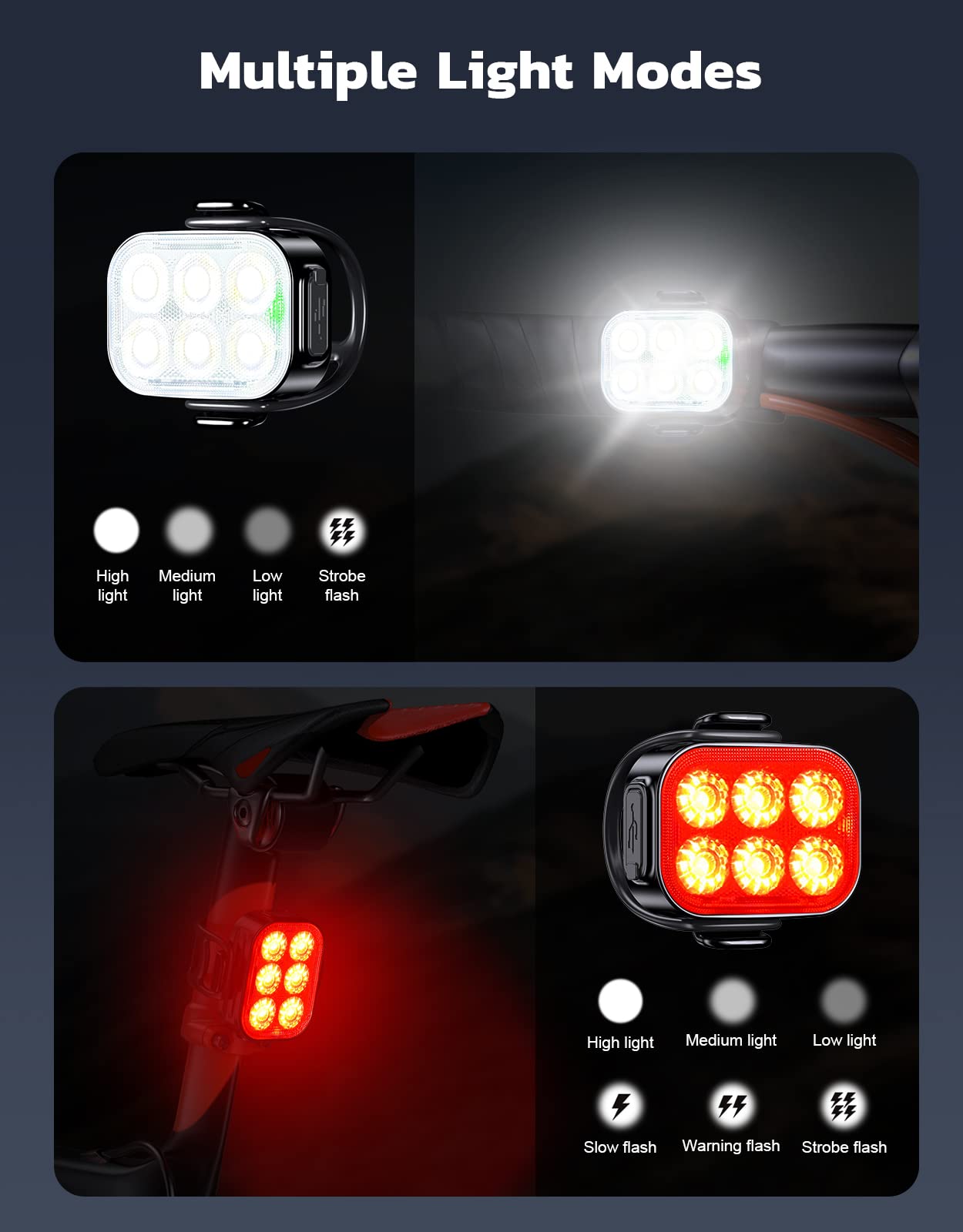 Glangeh Bike Lights Ultra Slim, Rechargeable Bicycle Lights Front and Rear, 4+6 Modes Bike Light, Waterproof IP65 Cycle Lights for Road Safety, 1.5 Hrs Fast Charging Bike Light Cycling Headlights Set