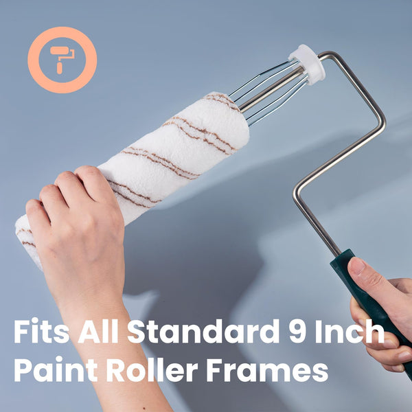 Mister Rui 10 pcs Paint Roller Set, 9" Microfiber Paint Rollers Kit, 9" Microfiber Paint Roller Set with Frame, Paint Rollers and Trays Set, Paint Brush for Walls & Ceilings