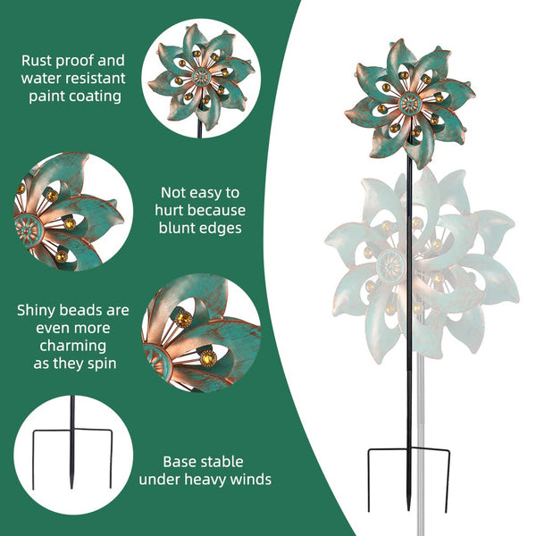 VEWOGARDEN Garden Decor Wind Spinners, Small Waterproof Metal Pinwheels Wind Spinner for Yard and Garden 37 * 10inches (Double Blade)