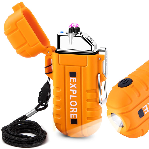 Electric Lighter Rechargeable USB, Electronic Plasma Arc Lighter Windproof and Waterproof for Hiking, Camping, Outdoor, Survival, Tactical, EDC Gear, Gifts for Him Men (Black)