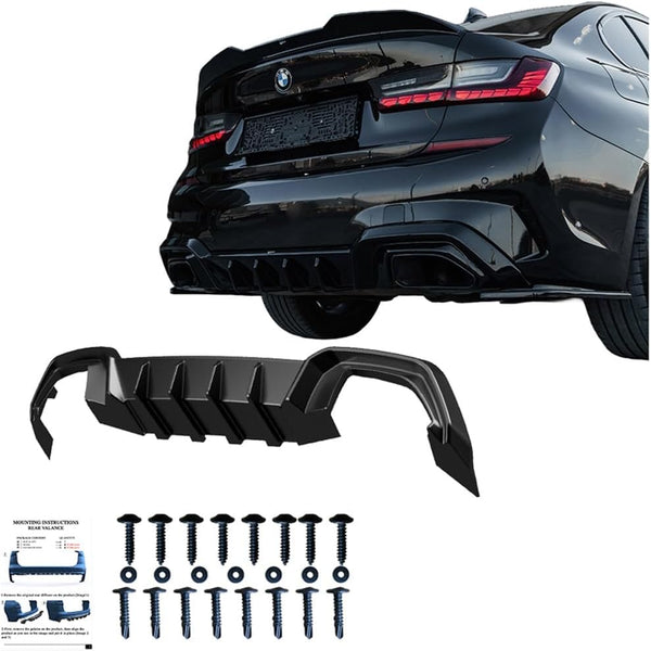 Oneway Rear Diffuser compatible with BMW 3-Series G20/G21 M-Pack 2018-2022 - Gloss black