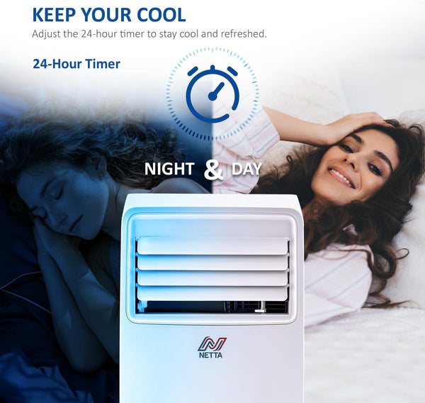 NETTA Portable Air Conditioner 3-IN-1 8000BTU, Dehumidifier, Cooling Fan - WiFi Smart App, 3 Speed Settings, Weekly Timer, Remote Control [Energy Class A] [Energy Class A]