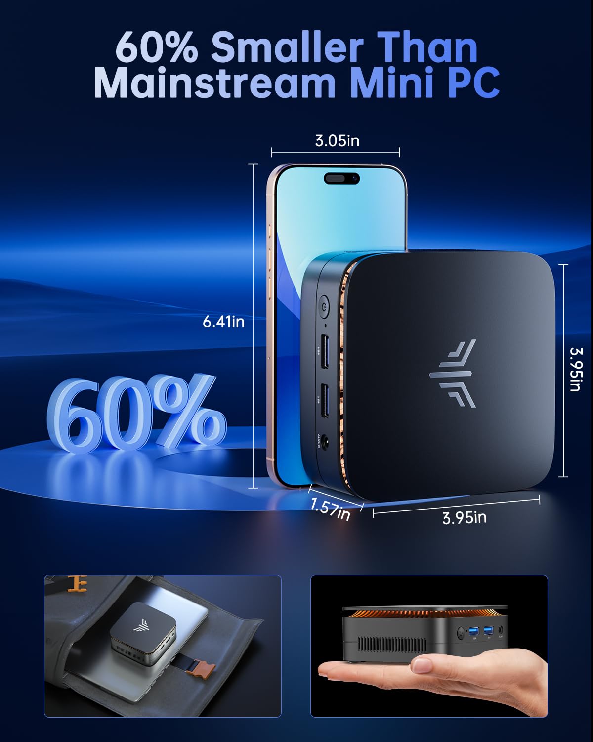 NiPoGi Essenx E1 Mini PC Ιntel Alder Lake-Ν95 (Up to 3.4GHz), Mini PC Windows 11 Pro 16GB RAM 512 GB M.2SSD, Mini Computer 4K@60Hz Dual Display/WiFi/BT, Mini Desktop PC for Business, Office