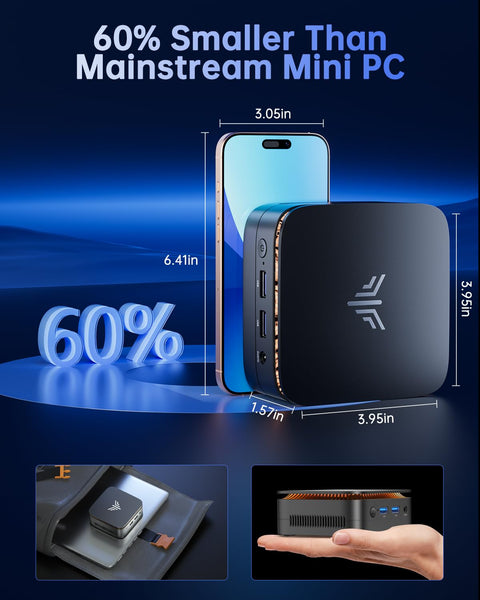 NiPoGi Essenx E1 Mini PC Ιntel Alder Lake-Ν95 (Up to 3.4GHz), Mini PC Windows 11 Pro 16GB RAM 512 GB M.2SSD, Mini Computer 4K@60Hz Dual Display/WiFi/BT, Mini Desktop PC for Business, Office