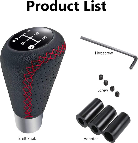 Car Gear Shift Knob 5 Speed, Universal Leather Gear Shift Lever, Manual Shift Lever Stick Cover with 3 Hoses 8mm 10mm 12mm Suitable for Most Manual Automotive Vehicles