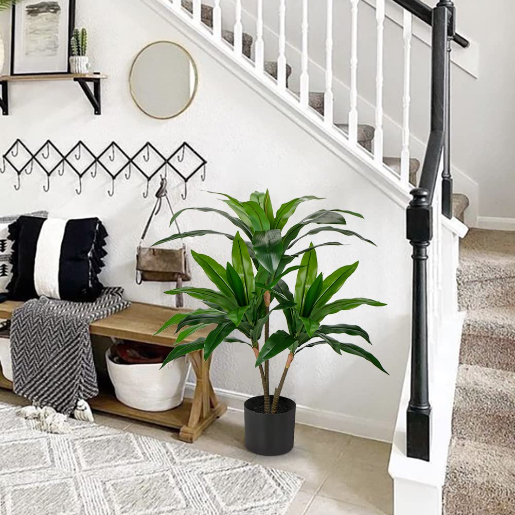 Hollyone 3FT Artificial Dracaena Fragrans Tall Artificial plants, Replica Faux Fake Plant with Durable Trunks and Lifelike Leaves, for Home Living