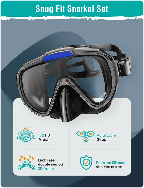 Lealinga Snorkel Set Adults Snorkel Mask Anti-Fog Panoramic View Diving Mask Dry Top Snorkel Kit with Travel Bag Diving Set for Snorkeling Scuba Diving Swimming Travel