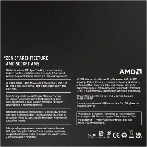 AMD Ryzensets 5 9600X Processor (radeon graphics included, 6 Cores/12 Threads, 65W TDP, Socket AM5, Cache 38MB, up to 5.4 GHz max boost Frequency, no cooler)