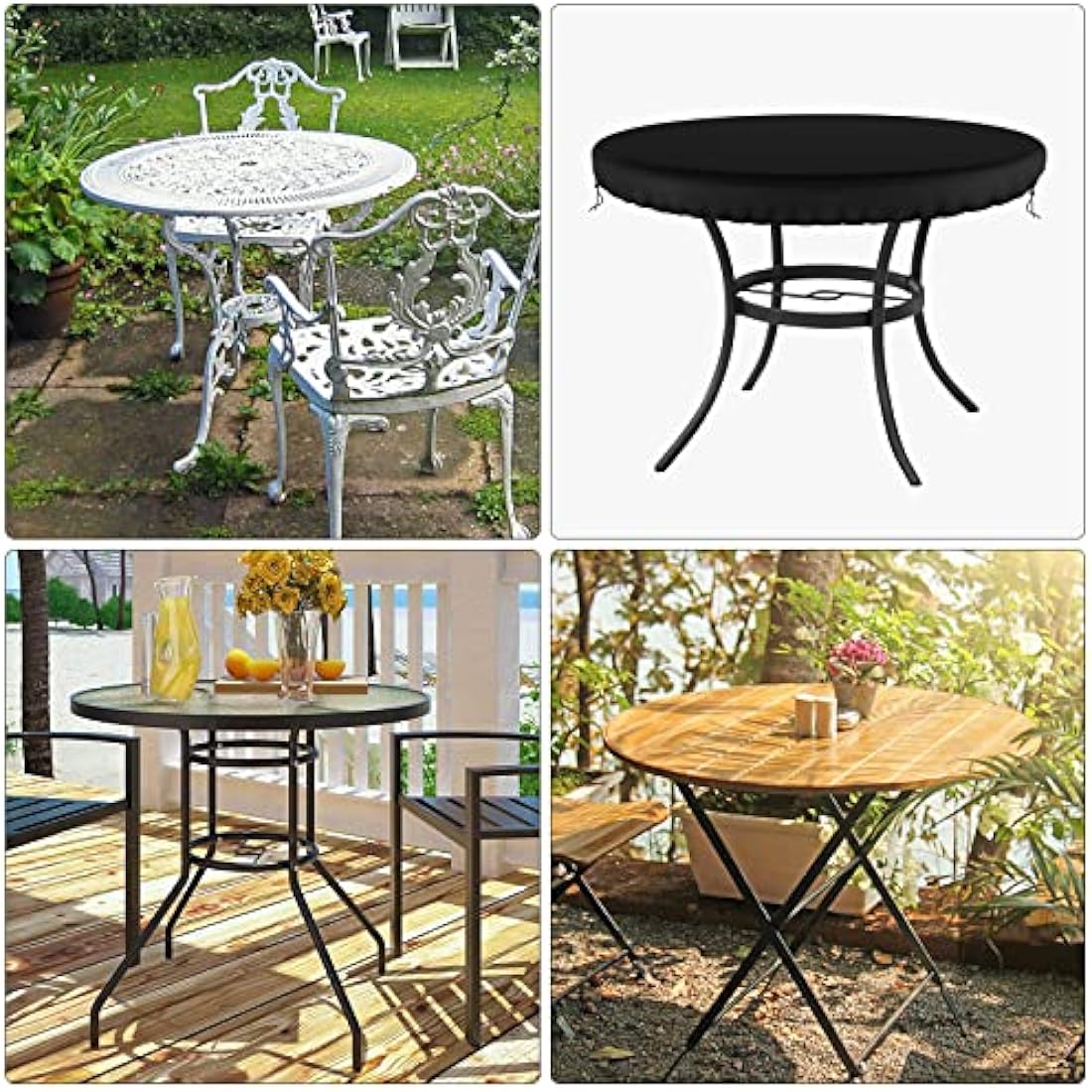 Delixike Garden Table Cover Round, Patio Table Top Cover, Outdoor Garden Furniture Cover Fitted Round Table, Waterproof Tablecloth, Wipe Clean Table Cover for Outdoor/Indoor Use, Diameter 114cm Black