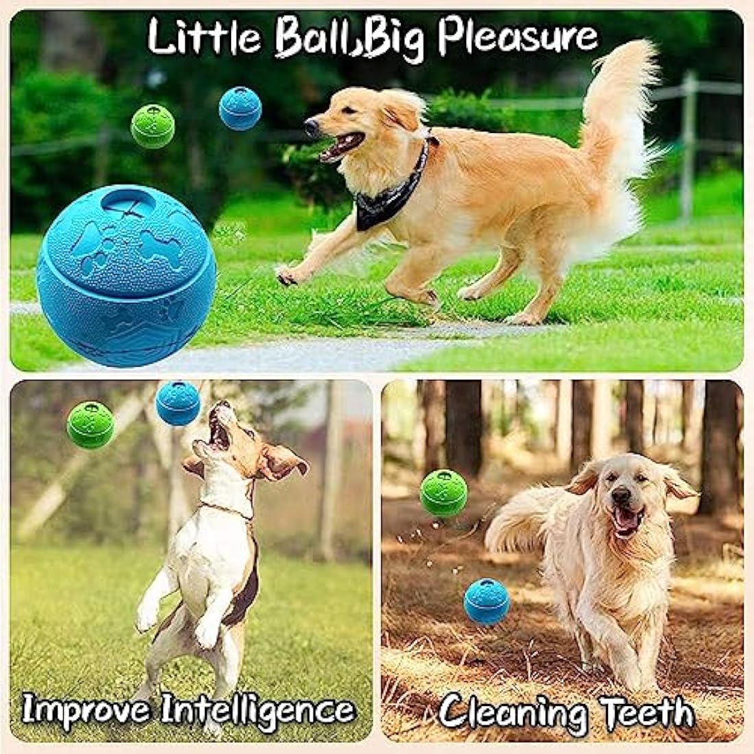 Feixun Dog Treat Toy Ball, Dog Rubber Food Ball, Interactive Dog Toy, Pack of 2(1*Blue+1*Green) 8.1cm