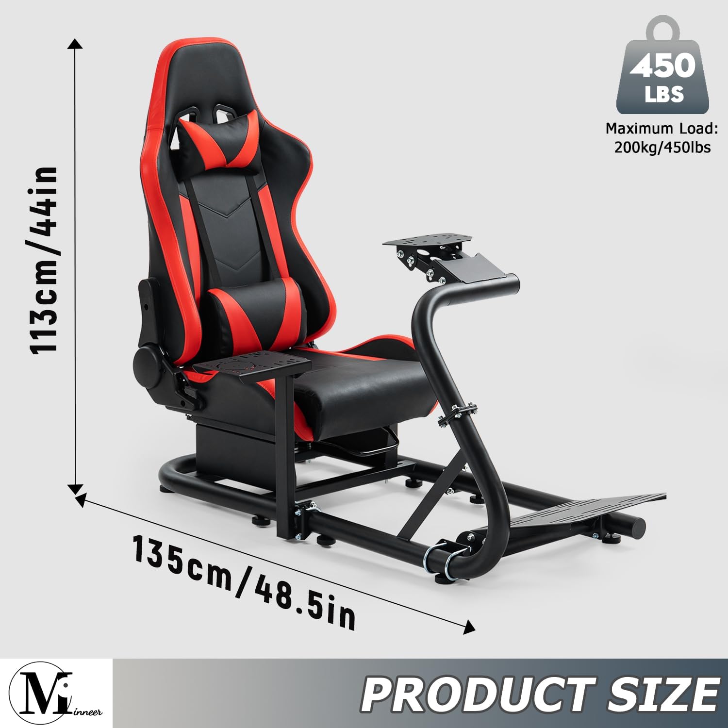 Minneer Racing Simulator Cockpit Universal Steering Wheel Stand with Seat suitable for Logitech G25 G27 G29 G920 G923 Thrustmaster T300 Fanatec, Racing wheel, Pedal not Include