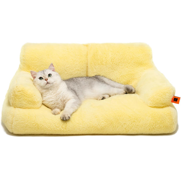MEWOOFUN Cat Bed Fluffy and Soft Cat Sofa Dog Sofa, Small Dog Bed for Large Cats and Kittens - 66x48cm Cute Cat Bed Couch with Non-slip Bottom, Yellow