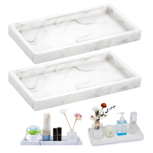 XINSUO? 2 Pieces Trays for Cosmetics Rectangular,Shatterproof Bathroom Tray,Vanity Tray,For Fabric Candles,Towels,Small Cosmetics(20 x 10 cm,Marble