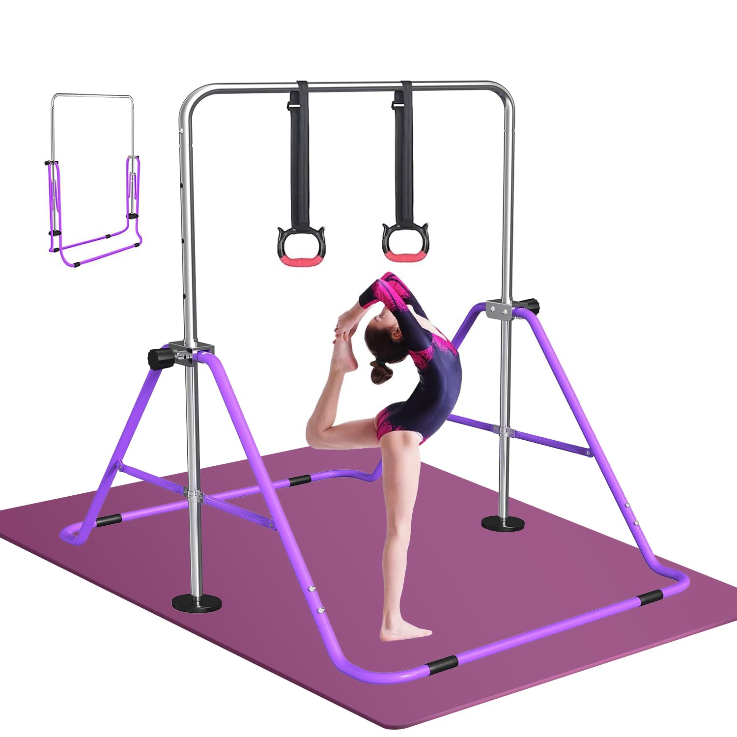 FBSPORT Gymnastics Bar, Folding Horizontal Bar Gymnastics Equipment for Kids Home Training, Expandable Gymnastics Training Bar Junior with Adjustable Height for Girls Boys