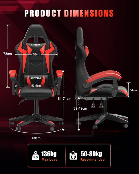 Racingreat Gaming Chair with Led Lights, Video Game Chair, Ergonomic RGB Gaming Chair for Adults, Height Adjustable Reclining Computer Chair with Headrest and Lumbar Support (With RGB, Black)