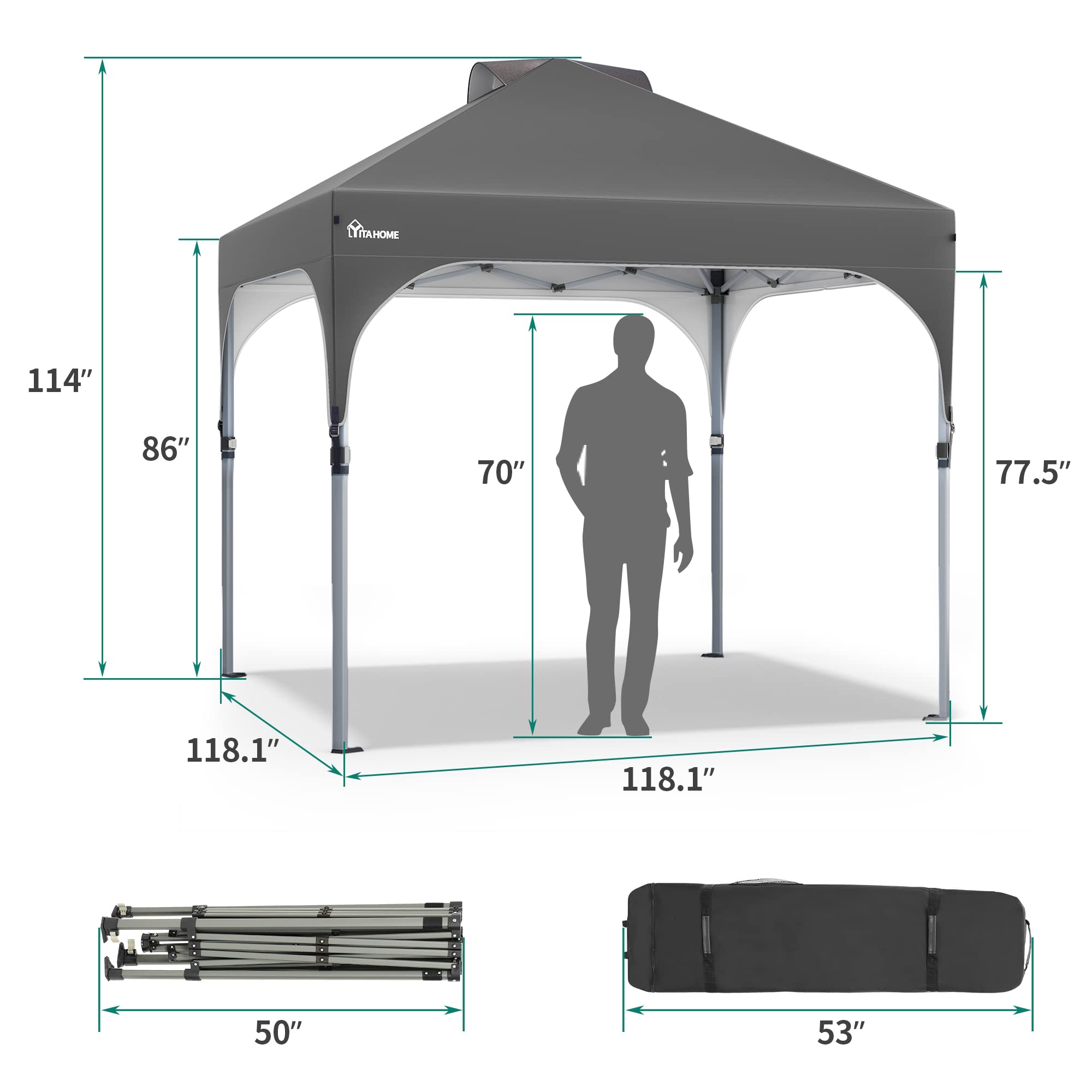 YITAHOME 2.5x2.5M Instant Heavy Duty Pop Up Gazebo, Waterproof Folding Garden Camping Party Tent Canopy Marquee with Roller Bag for Patio Markets Beach
