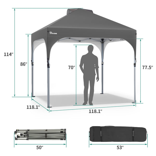 YITAHOME 2.5x2.5M Instant Heavy Duty Pop Up Gazebo, Waterproof Folding Garden Camping Party Tent Canopy Marquee with Roller Bag for Patio Markets Beach