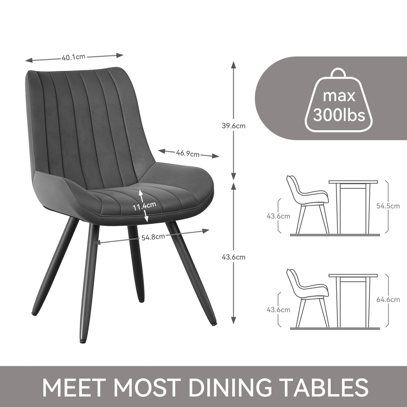 Hawthyhome Dining Chairs Set of 4 |Upholstered Chairs with 10cm Thick Seat Cushion •Upholstered Fabric Dining Chair •Kitchen Chair with Backrest •Modern Armchairs with Metal Legs •Dark Grey