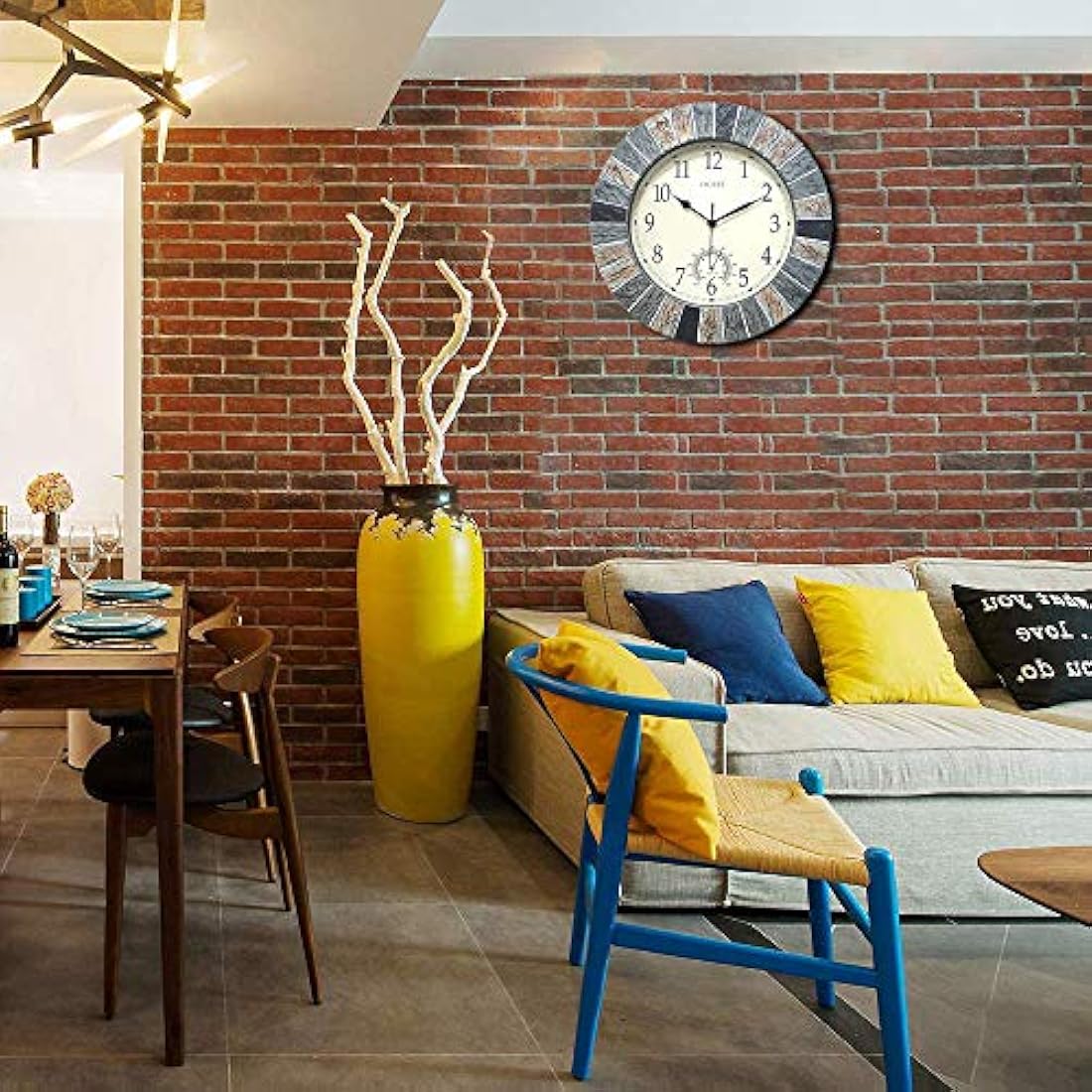 OCEST 13 Inch Garden Clocks Outdoor Waterproof, Large Retro Wall Clock with Thermometer Battery Operated Non Ticking Decorative for Patio Pool Kitchen