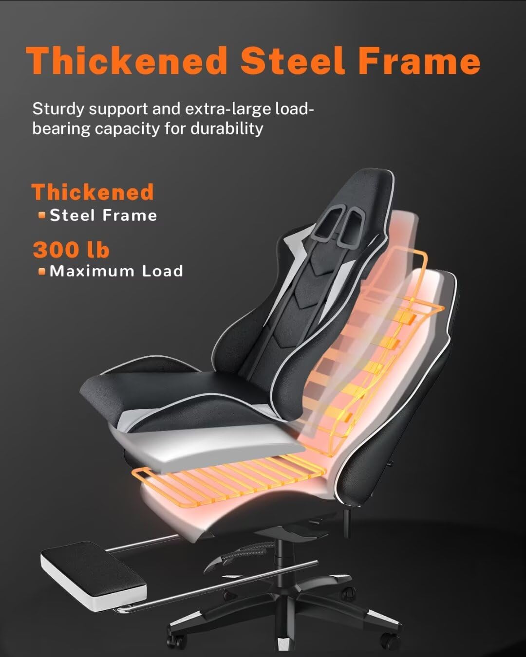 bigzzia Ergonomic Gaming Chair - Gamer Chairs with Lumbar Cushion + Headrest, Height-Adjustable Office & Computer Chair for Adults (without footrest, White)