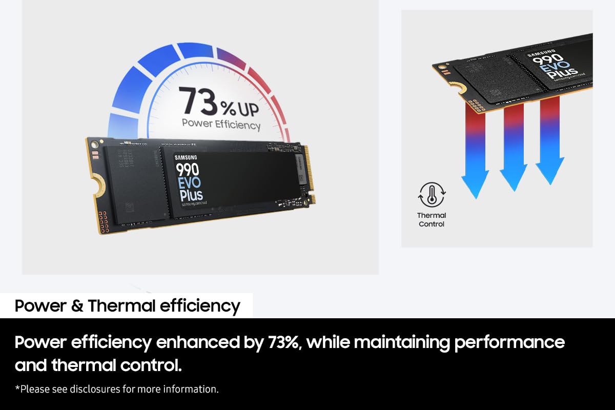 Samsung 990 EVO Plus, 2TB, PCIe 4.0 x4 / 5.0 x2, NVMe2.0 (up to 7250 MB/s), NVMe M.2 (2280), Internal Solid State Drive (SSD), MZ-V9S2T0BW