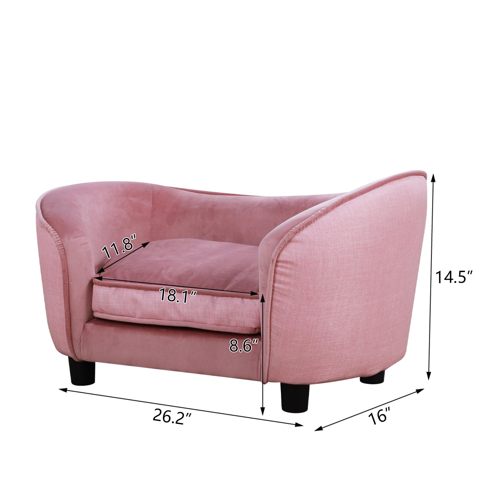 dgbaobei Pet Sofa Bed,Velvet Wooden Frame Couch with Plastic Sofa Bed Feet for Small Dogs Cats(26.2x16x14 Inches) (pink)