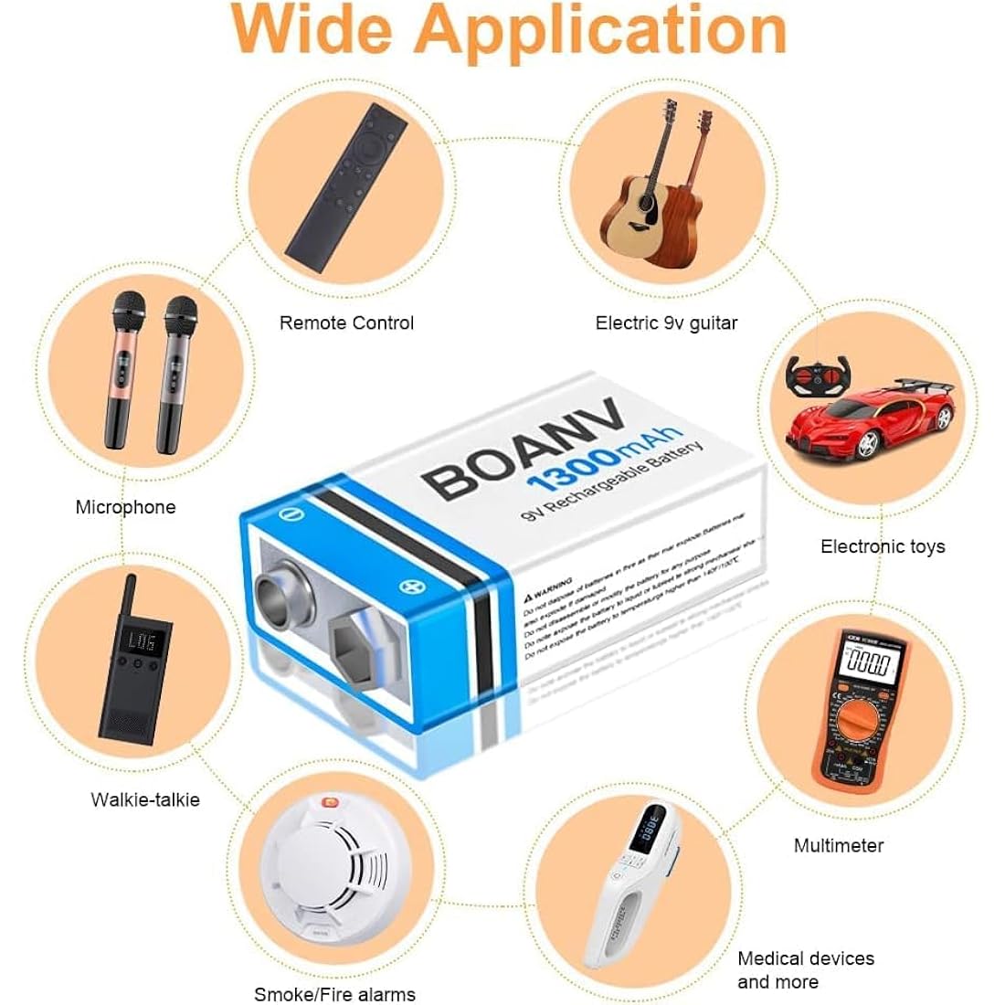 6 Pack 9V Rechargeable Batteries 1300mAh, 9V Rechargeable USB Lithium Long Lasting Battery, with 2 in 1 Charging Cable, for Smoke Detectors, Alarms, Keypad, Microphone