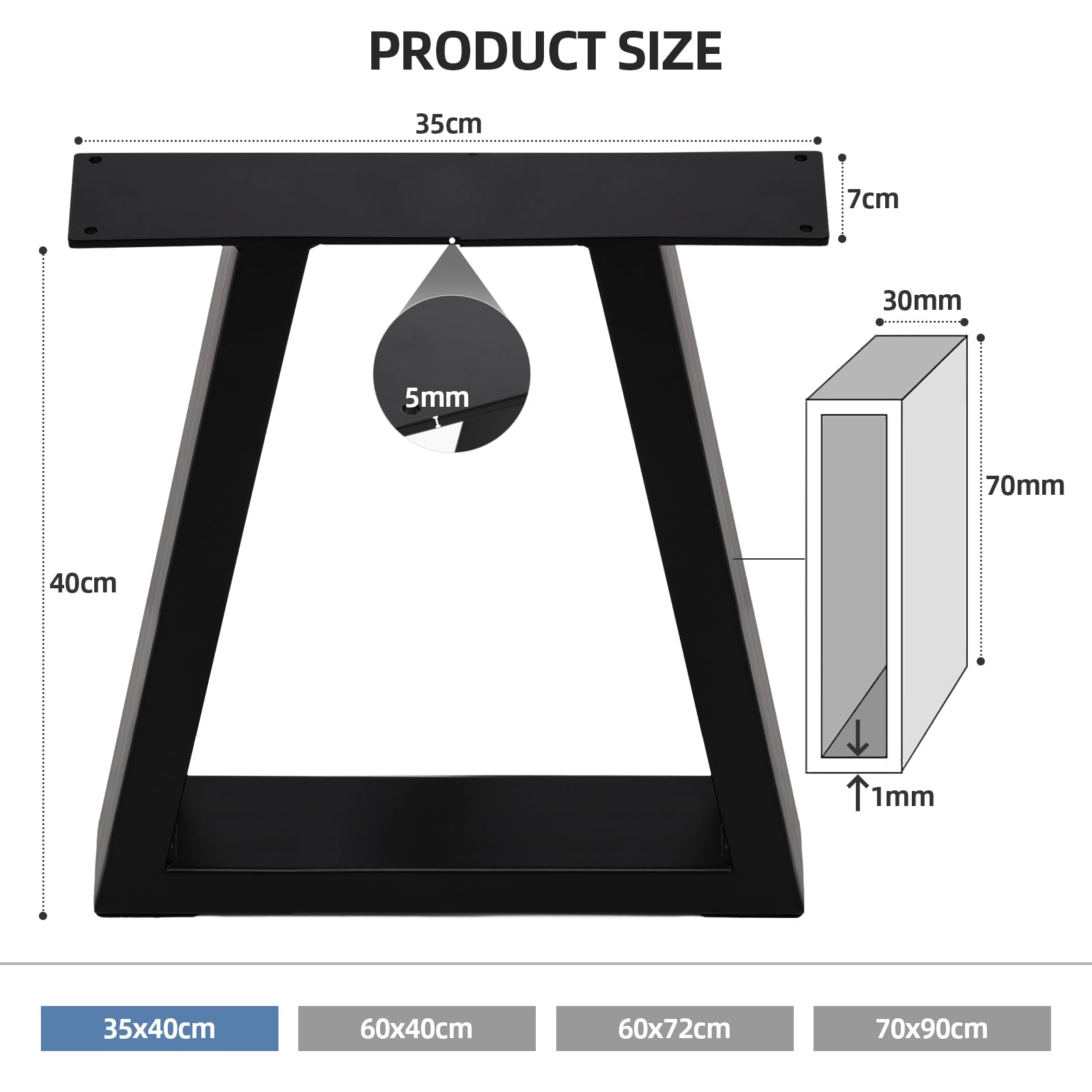 INMOZATA Table Legs Set of 2, Heavy Duty Industrial Trapezoid DIY Furniture Legs Coffee Table Legs with Screws for DIY Table Desk Breakfast Bar Stand Bench (W70cm X H90cm)