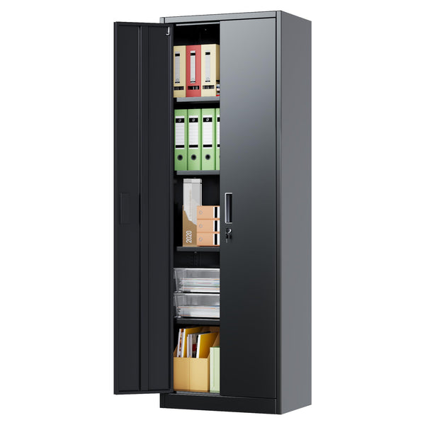 Metal Storage Cabinet with 2 Door and 3 Adjustable Shelves,140X80x40CM Steel Cabinet for Warehouse,Garage,Home,Office,Easy Assemble Required(Black/White)