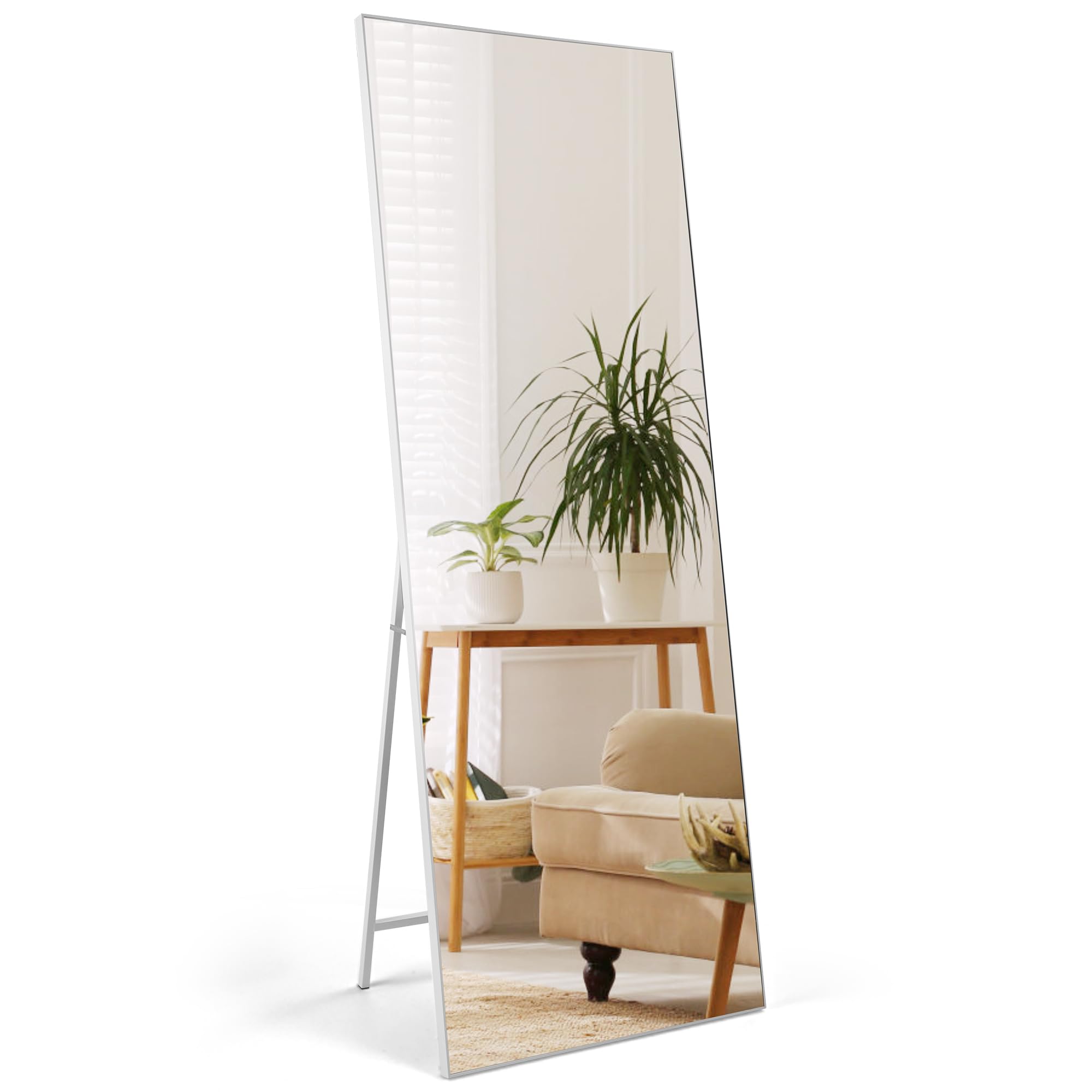 HORLIMER 65x24 inches Full Length Mirrors with White Frame, 165x60 cm Large Long Mirror for Wall Hanging or Floor Free Standing, for Bathroom Living