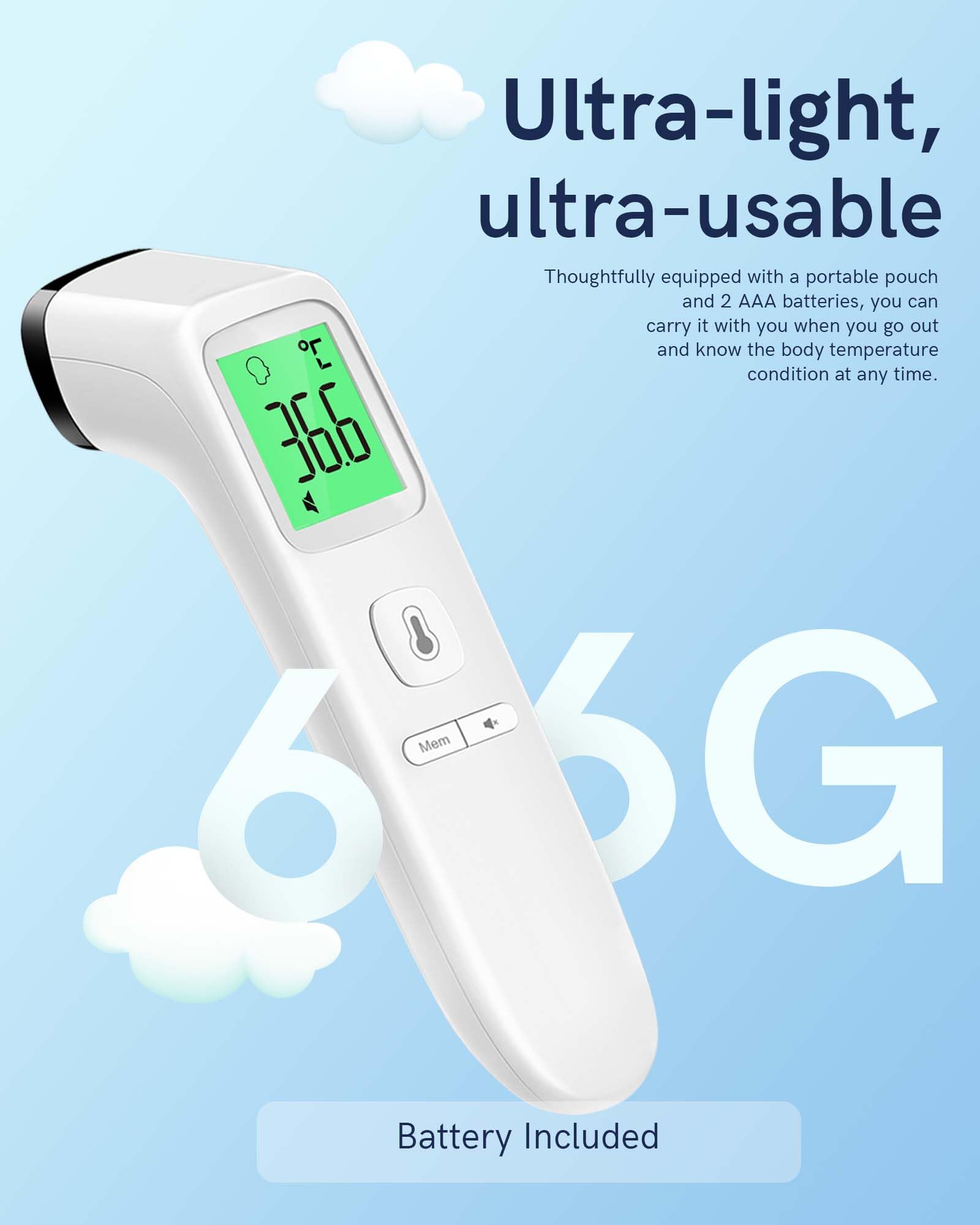 No-Touch Forehead Thermometer for Adults, Infrared Digital Thermometers for Kids, Touchless Baby Thermometer, Accurate Reading with LCD Display, Mute Mode, Memory Recall, Fever Alarm