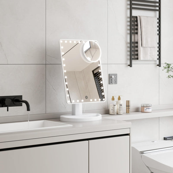 FUNTOUCH Large Lighted Vanity Makeup Mirror (X-Large) with 35 LED Lights, Touch Screen Dimmable and 10X Magnification Dual Power Supply 360Rotation