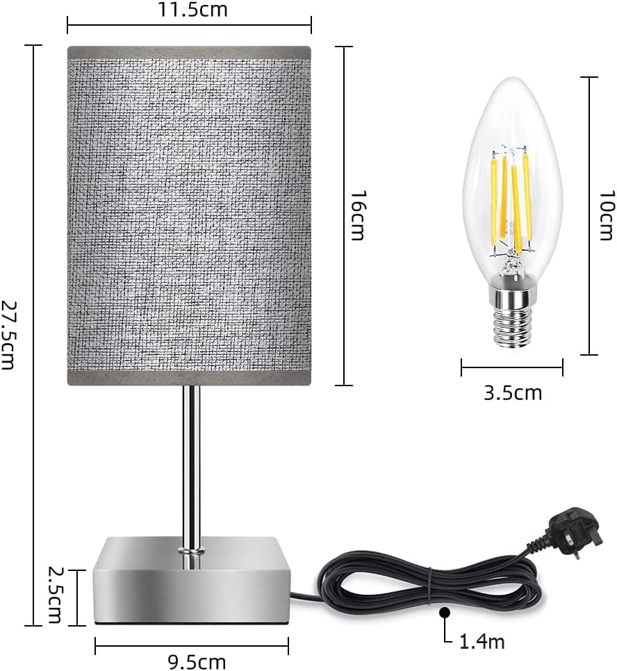 Aomeya Touch Control Table Lamp, 3-Way Dimmable Bedside Lamps Nightstand Lamps with Flaxen Fabric Shade for Bedroom Living Room,LED Bulb Included (Grey-1Pcs) (battery-1Pcs)