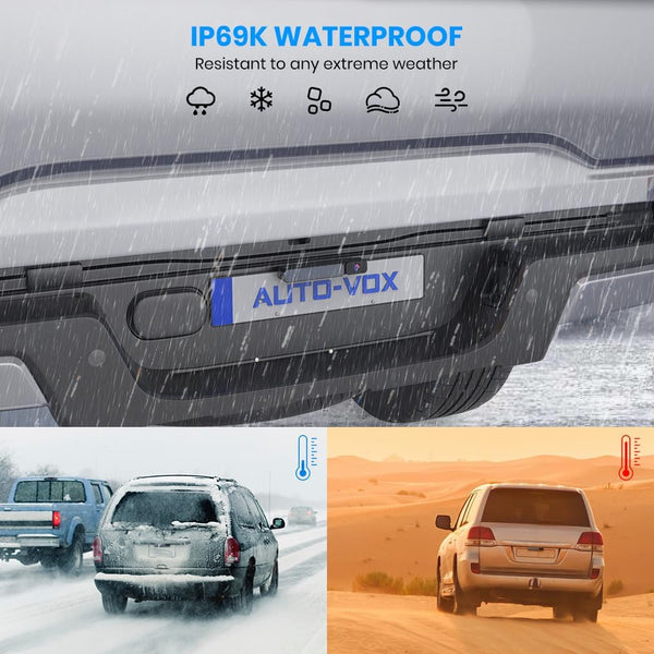 AUTO-VOX Solar Wireless Reversing Camera Kit, 3 Mins Easy Install Reverse Camera with HD Night Vision, Stable Digital Signal, IP69K Waterproof Reversing Camera Wireless for Car, Vans, Motorhome, Truck