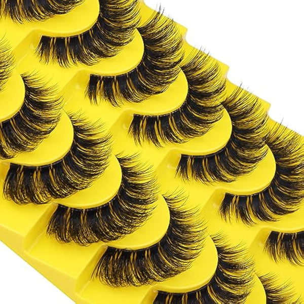 ALICE Cat Eye Lashes D Curl Russian Strip Lashes 17mm Fluffy False Eyelashes Clear Band Eyelashes Dramatic Faux Mink Lashes 8 Pairs