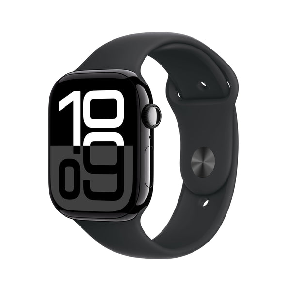 Apple Watch Series 10 GPS 42 mm Smartwatch with Jet Black Aluminium Case with Black Sport Band - M/L. Fitness Tracker, ECG App, Always-On Retina Display, Water Resistant