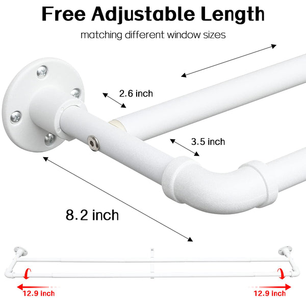 Harrms Industrial Double Curtain Pole, Curtain Poles for Eyelet Curtains, Matt White, 74-273cm, Extendable Metal Curtain Rod Blackout Room Darkening