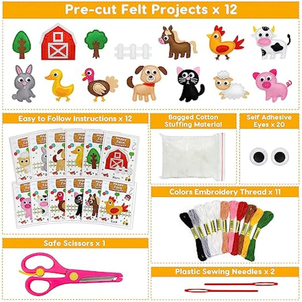 OKOOKO Animal Sewing Craft Kit, DIY Crafting and Sewing Set for Kids, Plush Craft, Art Craft Kits, Fun and Educational Craft Set, Sew Your Own Felt Animals Craft Kit