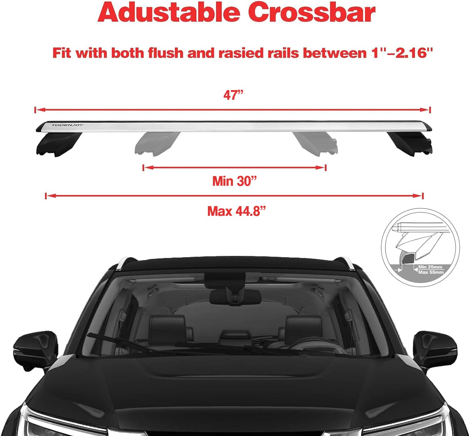 COWVIE Aluminum Universal Roof Rack Cross Bars Pro keyed Locks - Fit Raised Side Rails 120CM