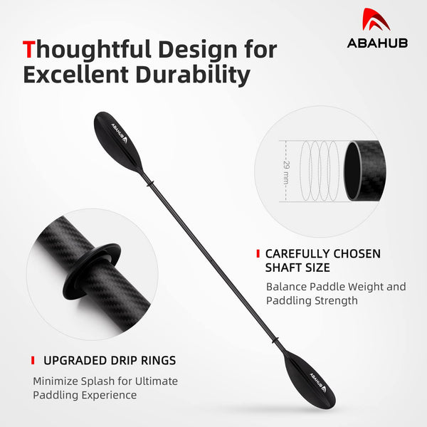 Abahub 1 x Carbon Kayak Paddles, 90.5 Inches Kayaking Oars for Boating, Canoeing with Paddle Leash, Carbon Fiber Shaft Black Plastic Blades