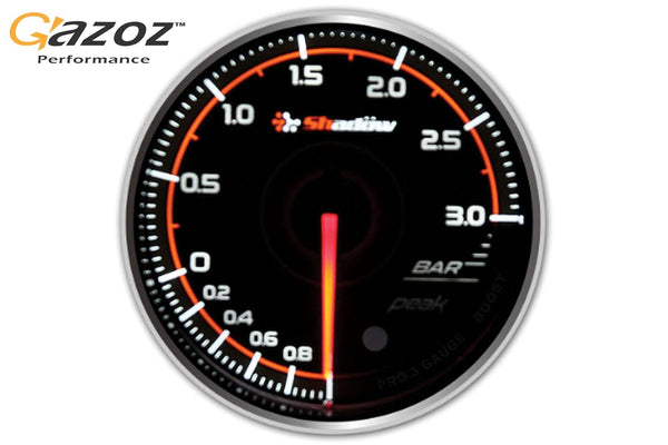 Gazoz Performance 52mm Boost Gauge PRO3 BF Turbo Meter 3 BAR Dual LED Electrical - Shadow Gauge